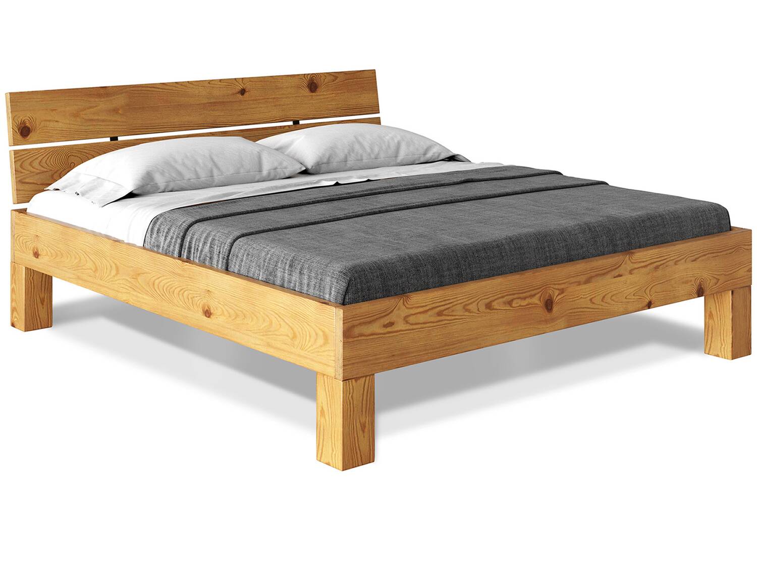 CURBY 4-Fuß-Bett mit Kopfteil, Material Massivholz, rustikale Altholzoptik,  Fichte 90 x 200 cm