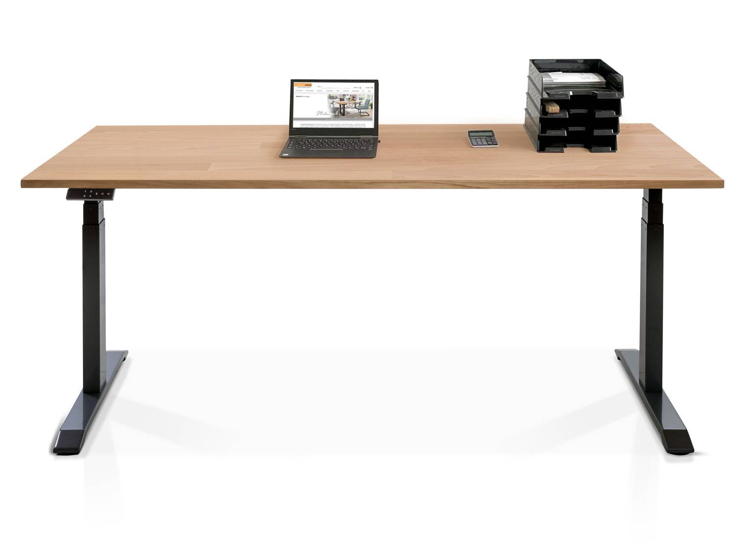 OFFICE ONE Massiv, elektrisch höhenverstellbarer Schreibtisch / Stehtisch,  Material Massivholz 160x80 cm | Buche | Schwarz